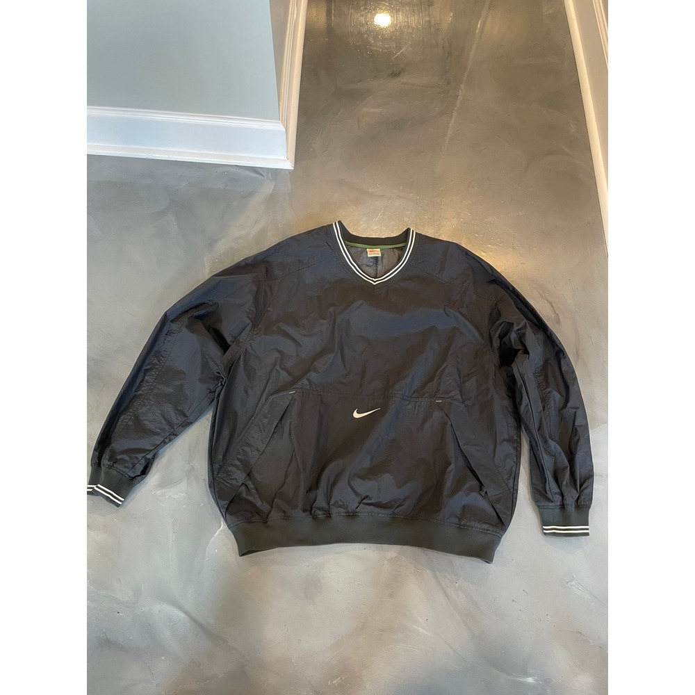 VTG Nike Swoosh Mens XXL Windbreaker 90's Black Pullover Center Swoosh Pockets